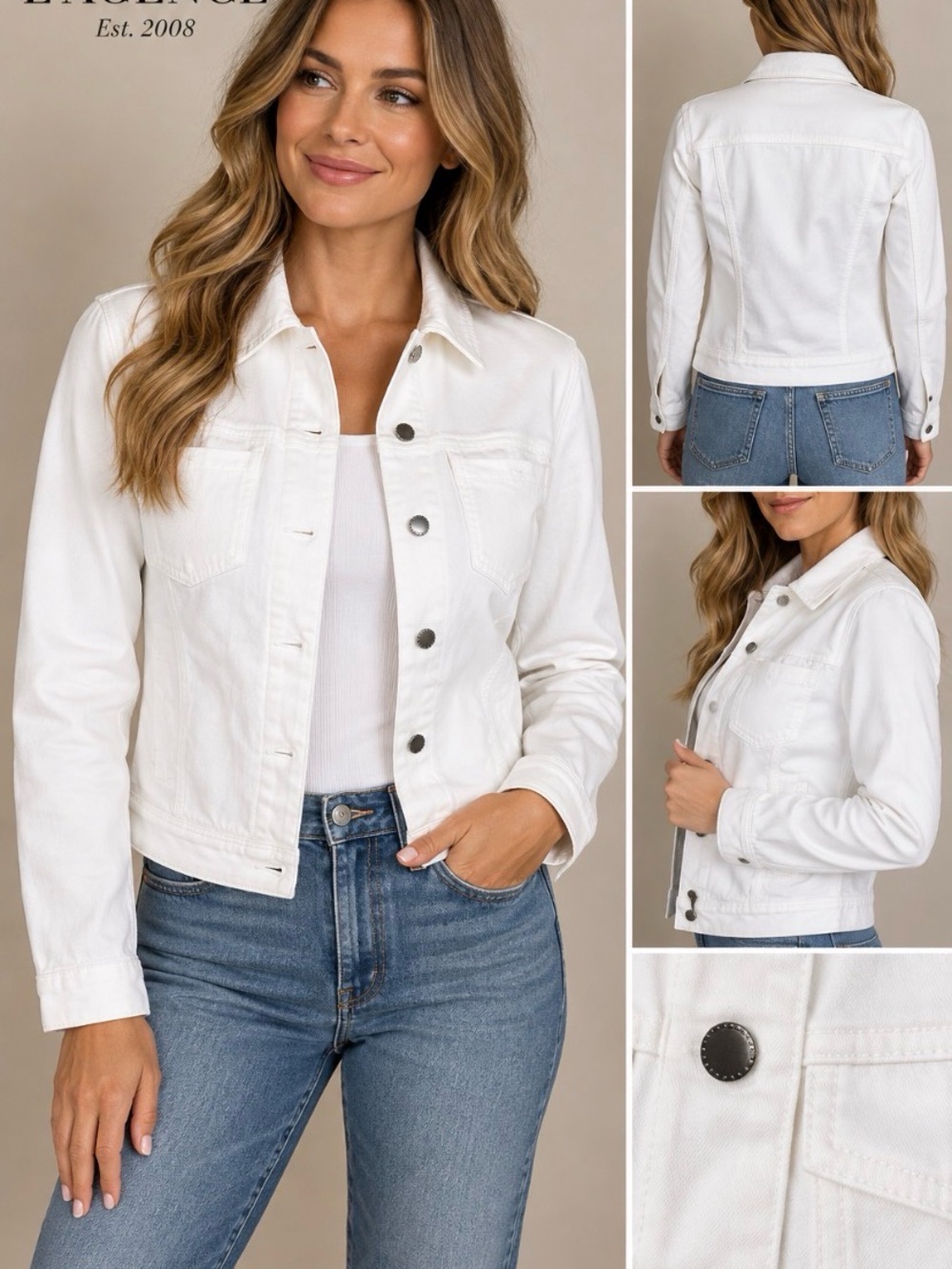 L’AGENCE White Denim Jacket Distressed Stretch Jean Jacket Size M